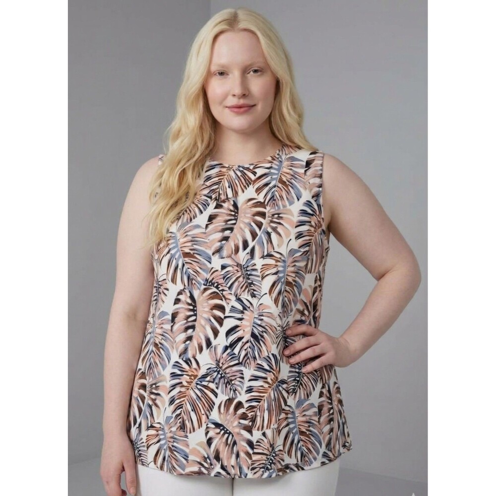 J. Jill Wearever Collection Tropical Monstera Palm Leaf Tank Top - Size XL Petit